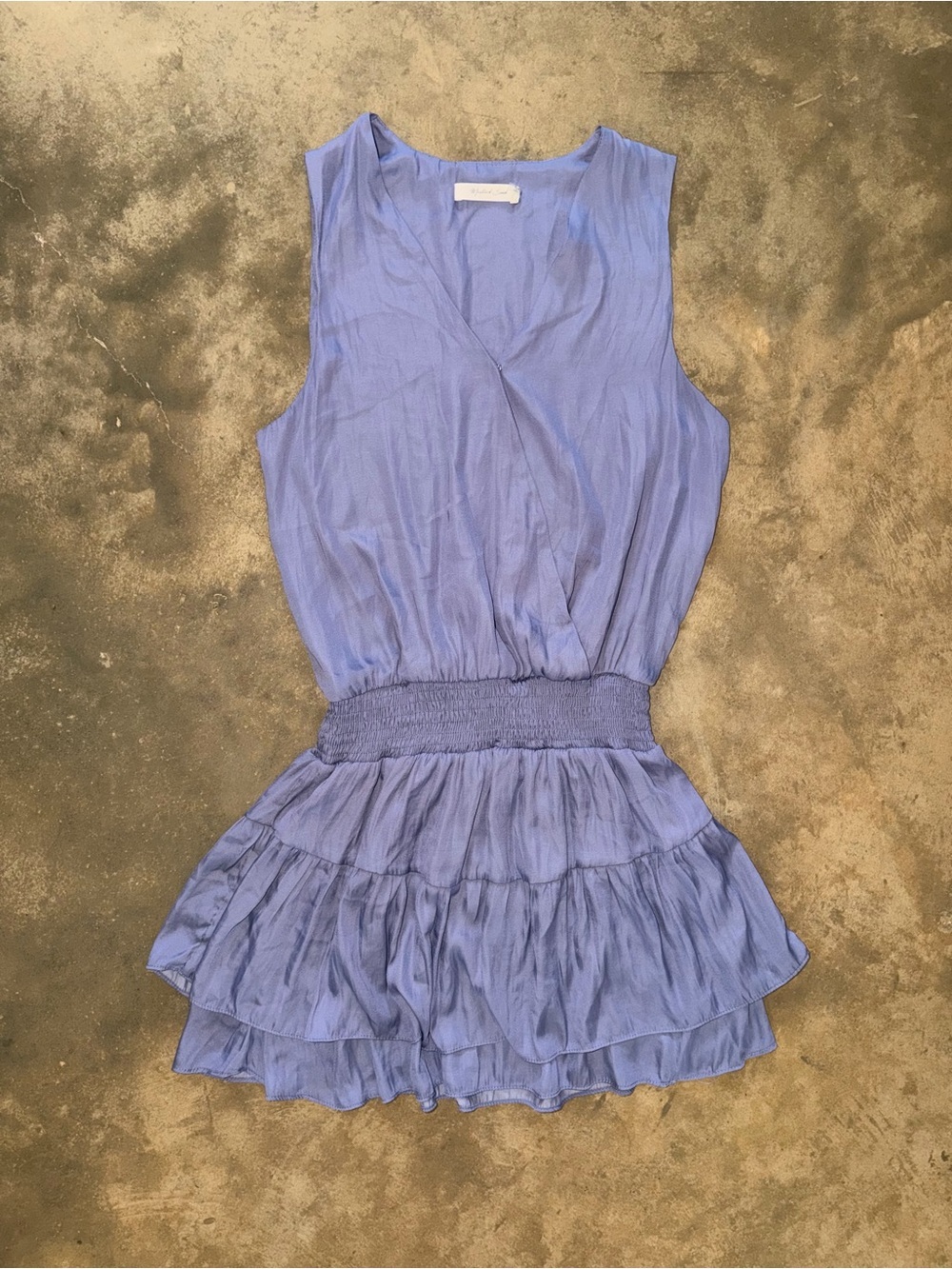 Mustard Seed Dusty Blue Sleeveless Surplice Tiered Ruffle Mini Dress M